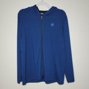Glowing Sky Merino Women's Wool Hooded Zipper Cardigan Blue size 18